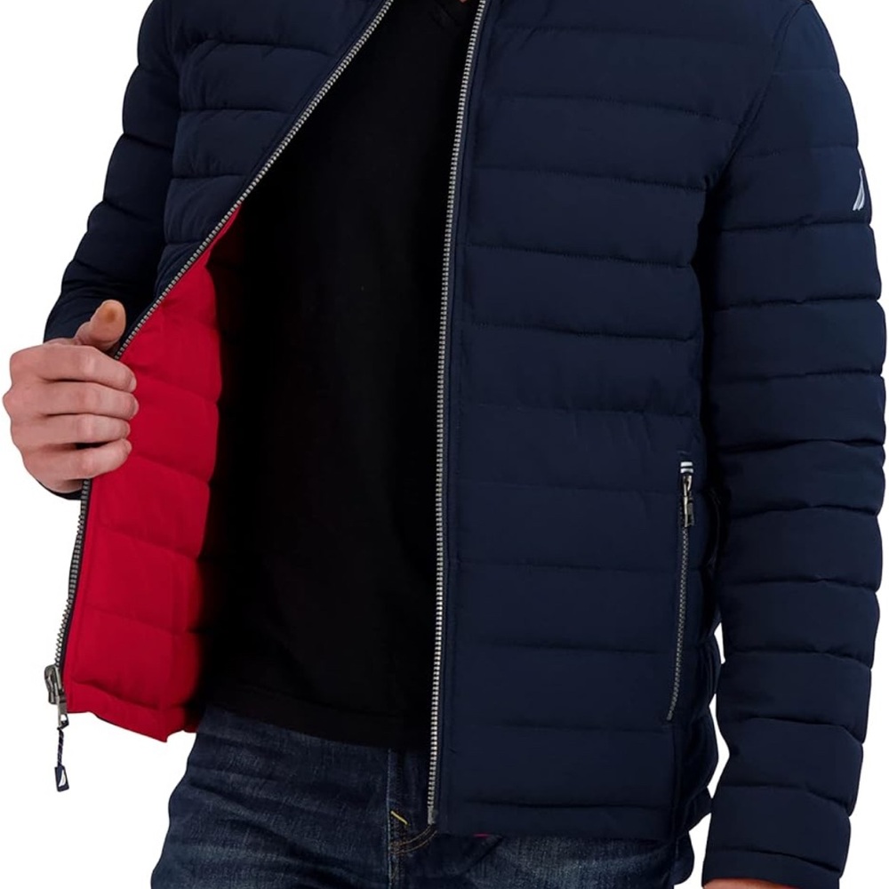 Nautica Dark Blue and Red Puffer Jacket